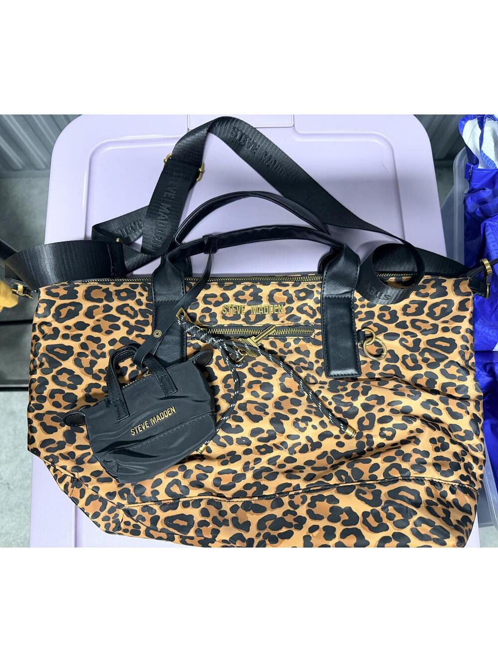 Steve Madden Leopard Weekender Duffle Bag w/ Mini Coin Pouch Travel Tote